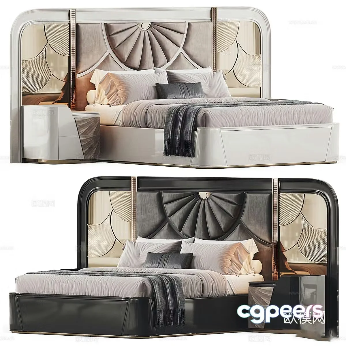 Modern light luxury fabric double bed 3D model