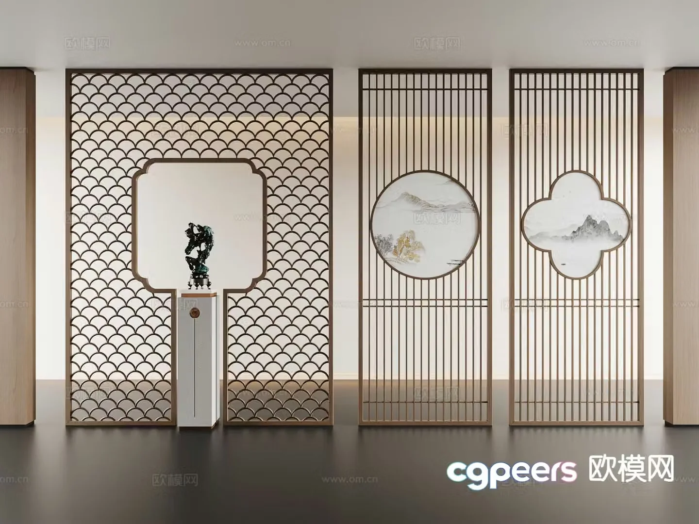 New Chinese style partition Grid partition 3D model