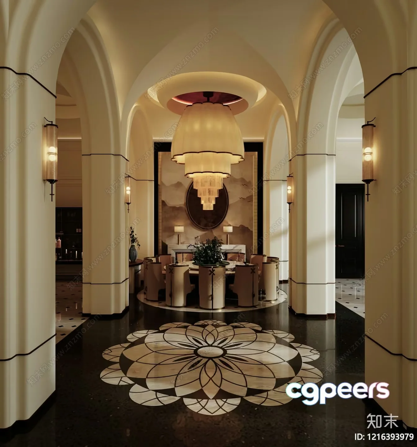 The Main Subject Is A Large Intricate Flower Design On The Floor 3D Model – 16507 – CORONA Render