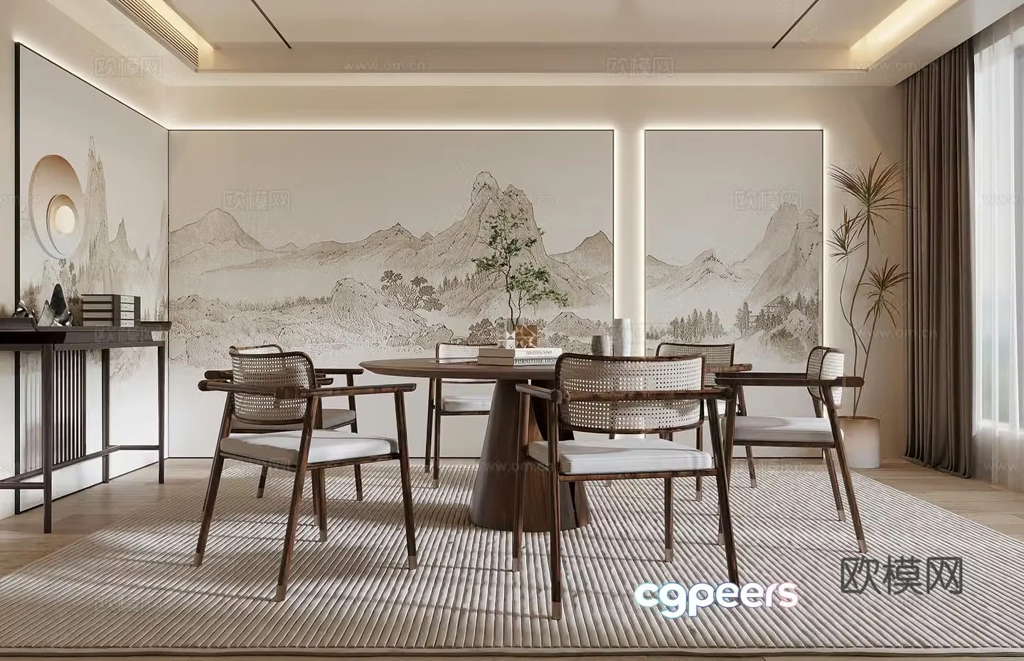 Restaurant New Chinese restaurant Dining table and chair 3D model