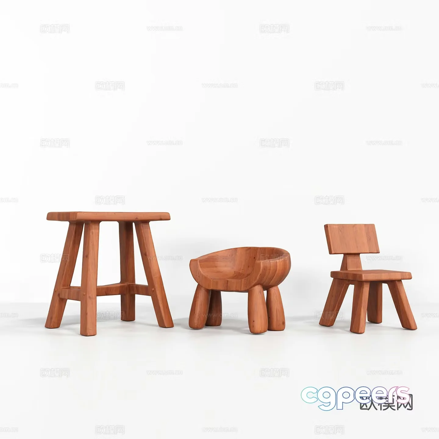 Solid wood stool 3d model