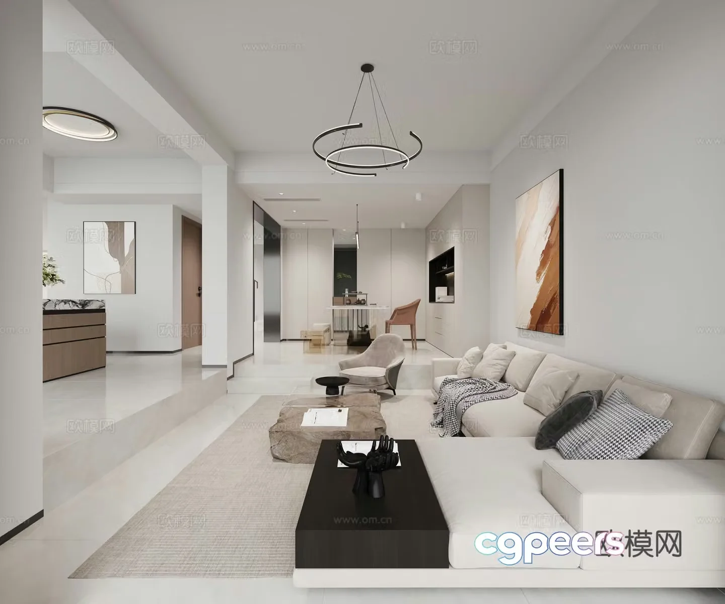 Modern living and dining room 3d model