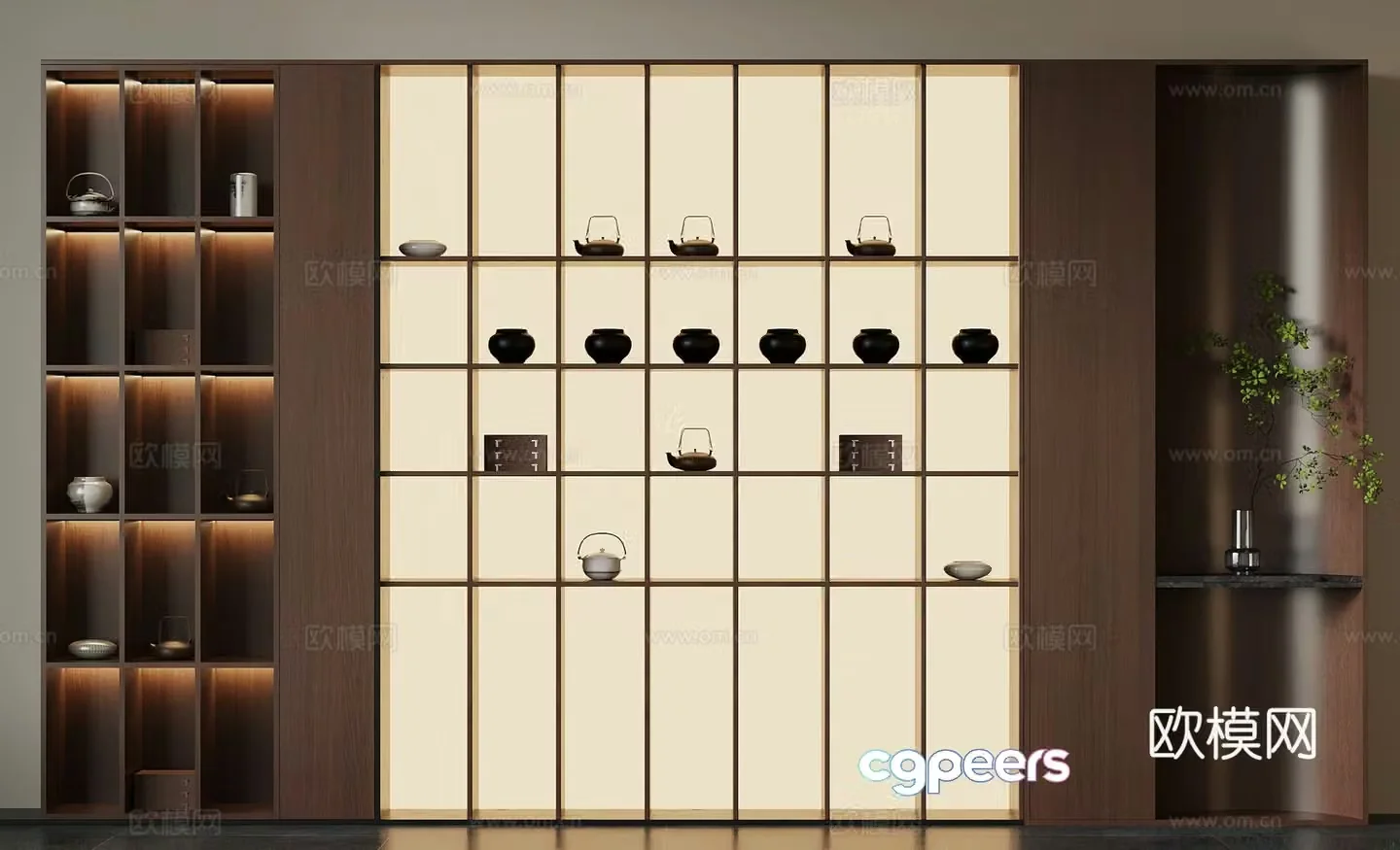 Tea cabinet new Chinese style tea cabinet tea room background wall 3D model