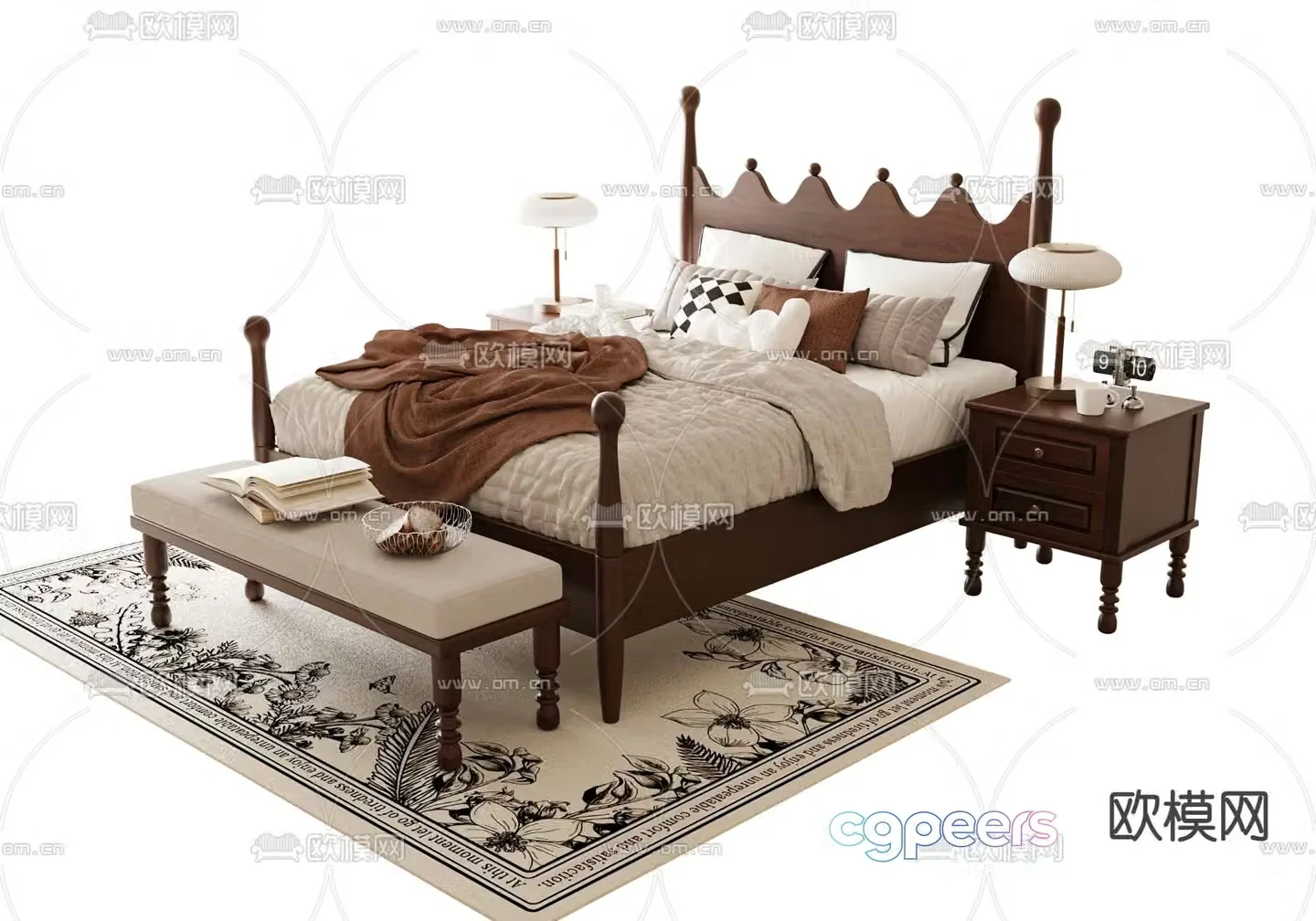 Medieval style double bed 3d model