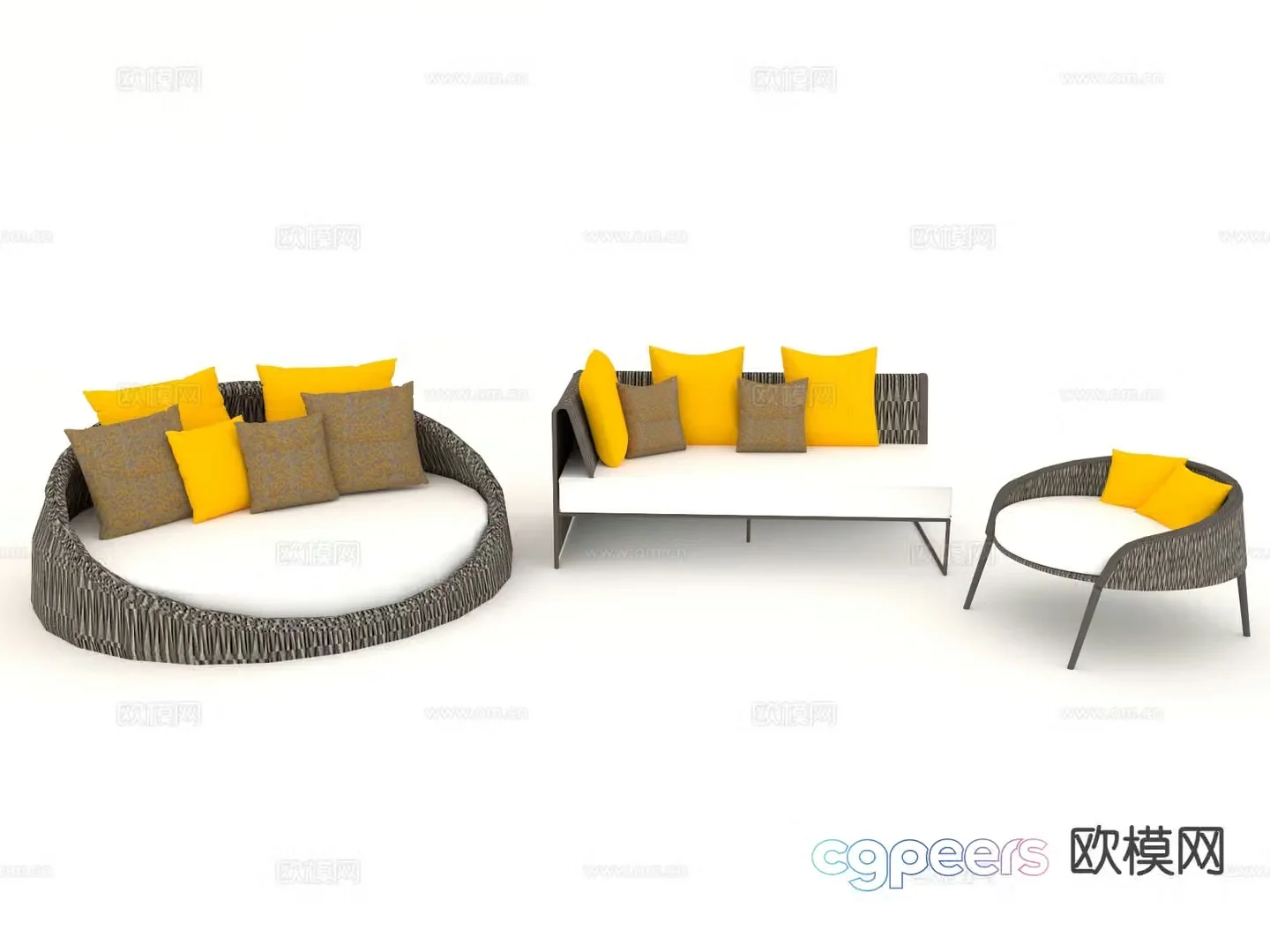Modern outdoor sofa rattan sofa round sofa 3d model