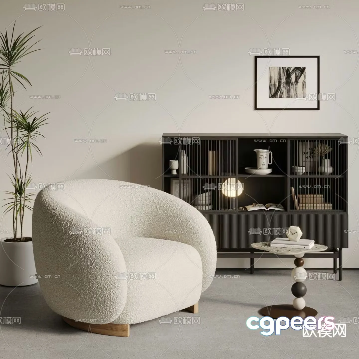 Cream style sofa single sofa 3d model