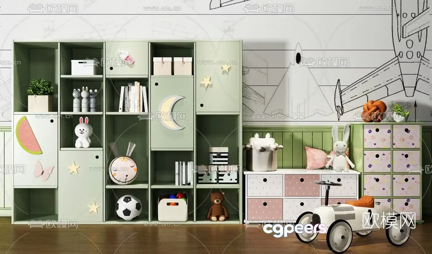 Modern children’s bookcase 3d model
