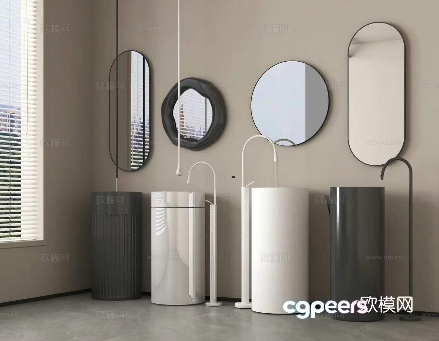 Wash basin vertical basin column basin mirror 3D model