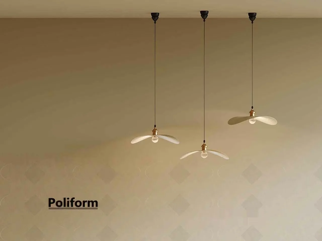 A Beige Wall With Three Ceiling Fans 3D Model – 23392 – VRAY Render