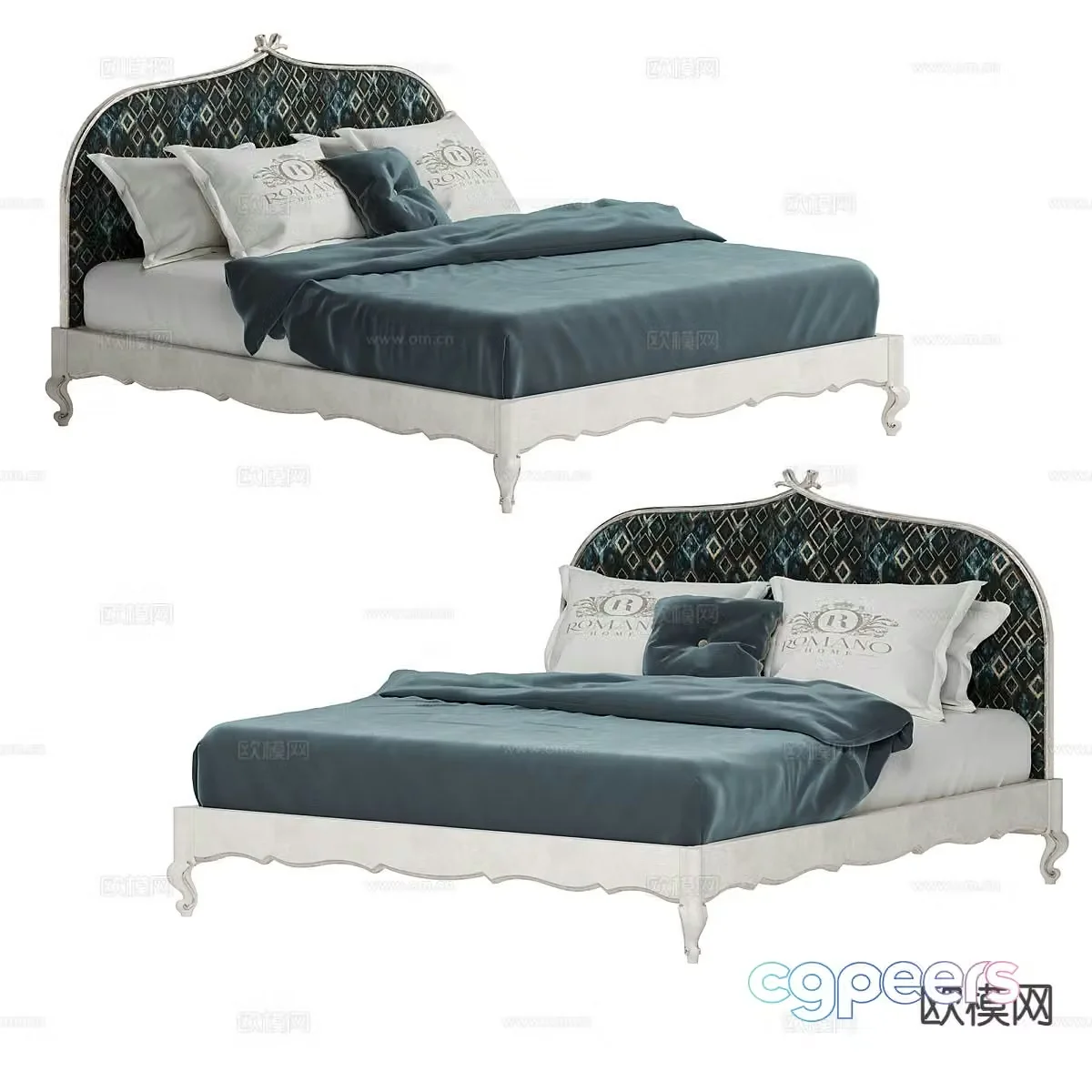 Simple European double bed 3d model