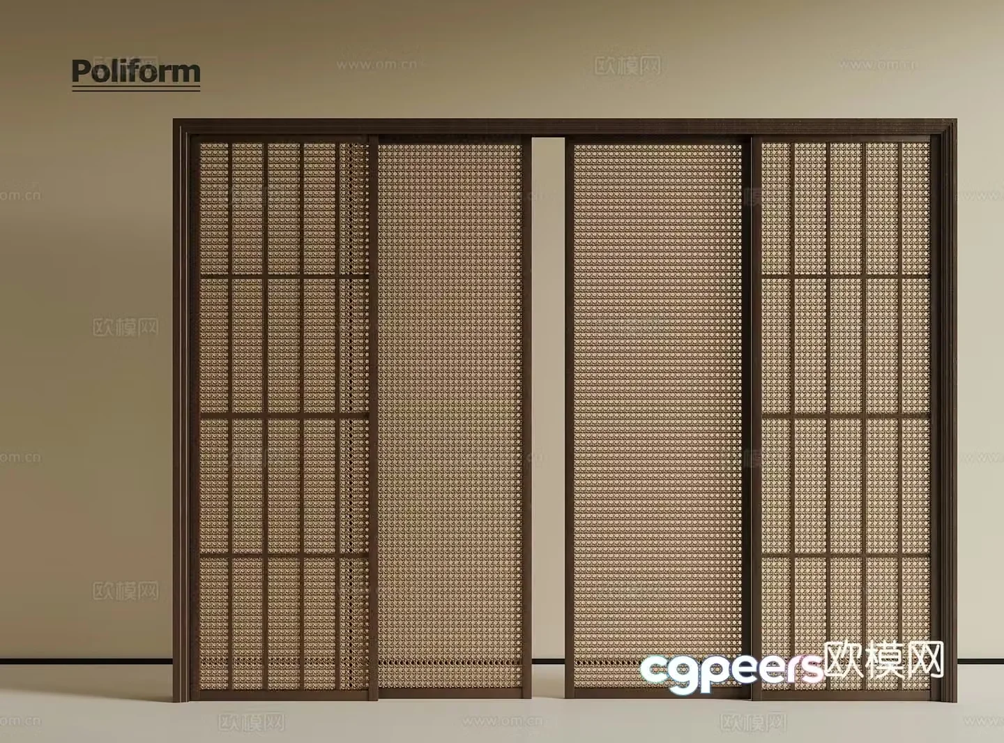 New Chinese sliding door rattan door 3D model