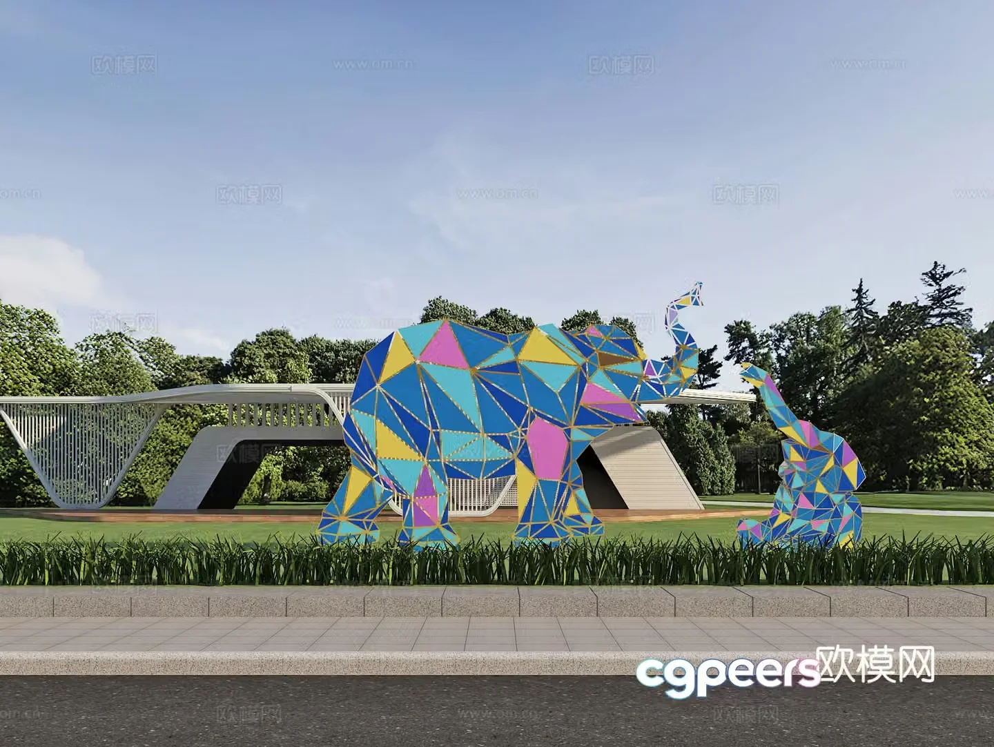 Green space installation Landscape Art sketch Sculpture 3d model