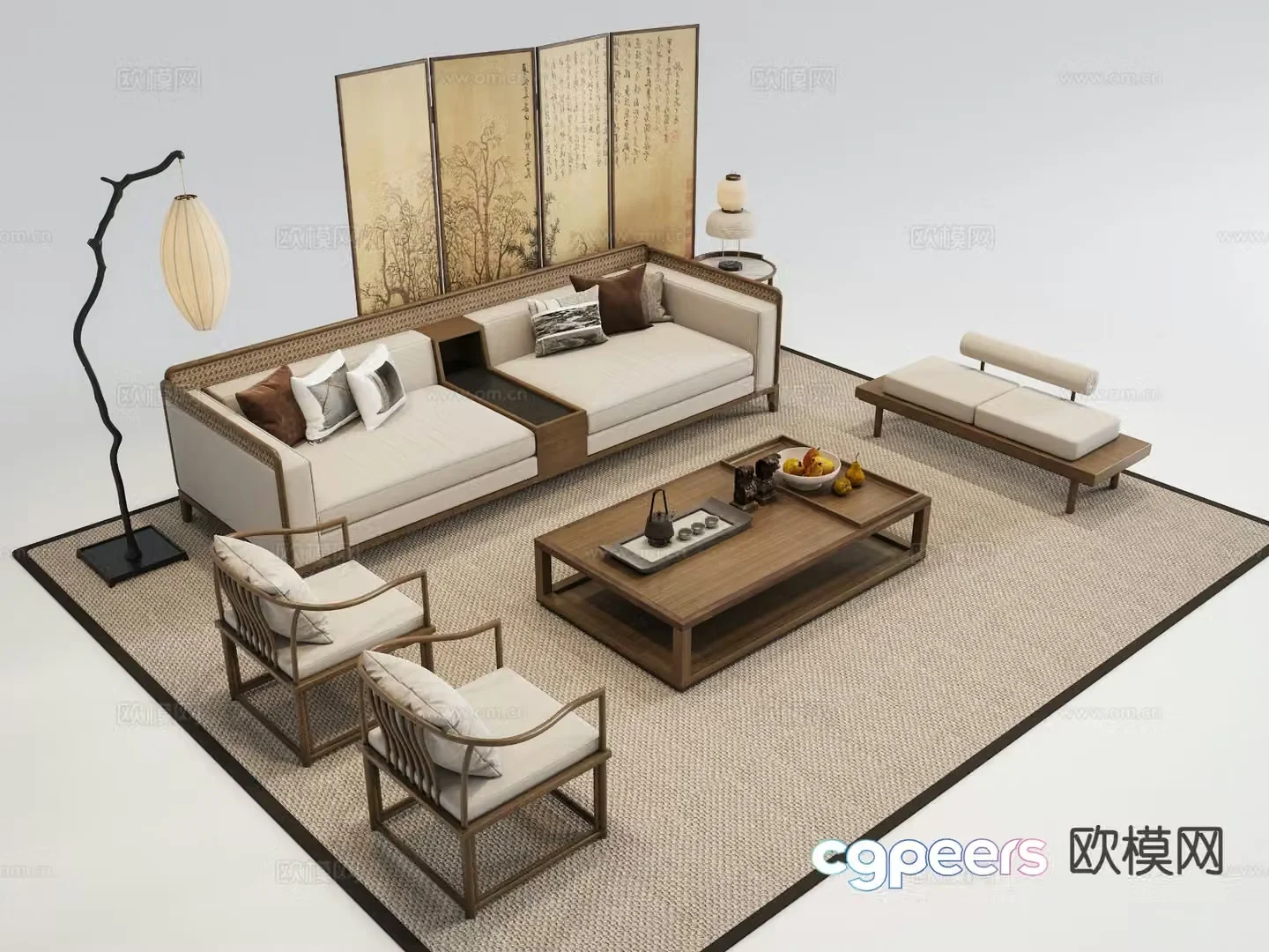 New Chinese style sofa modular sofa Song’s aesthetic sofa 3D model