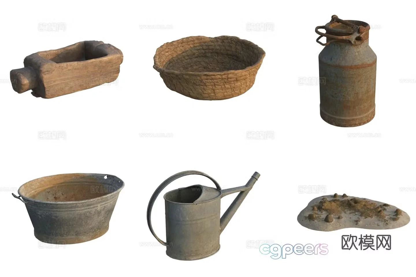 European farm utensils kettle tools straw woven products 3D model