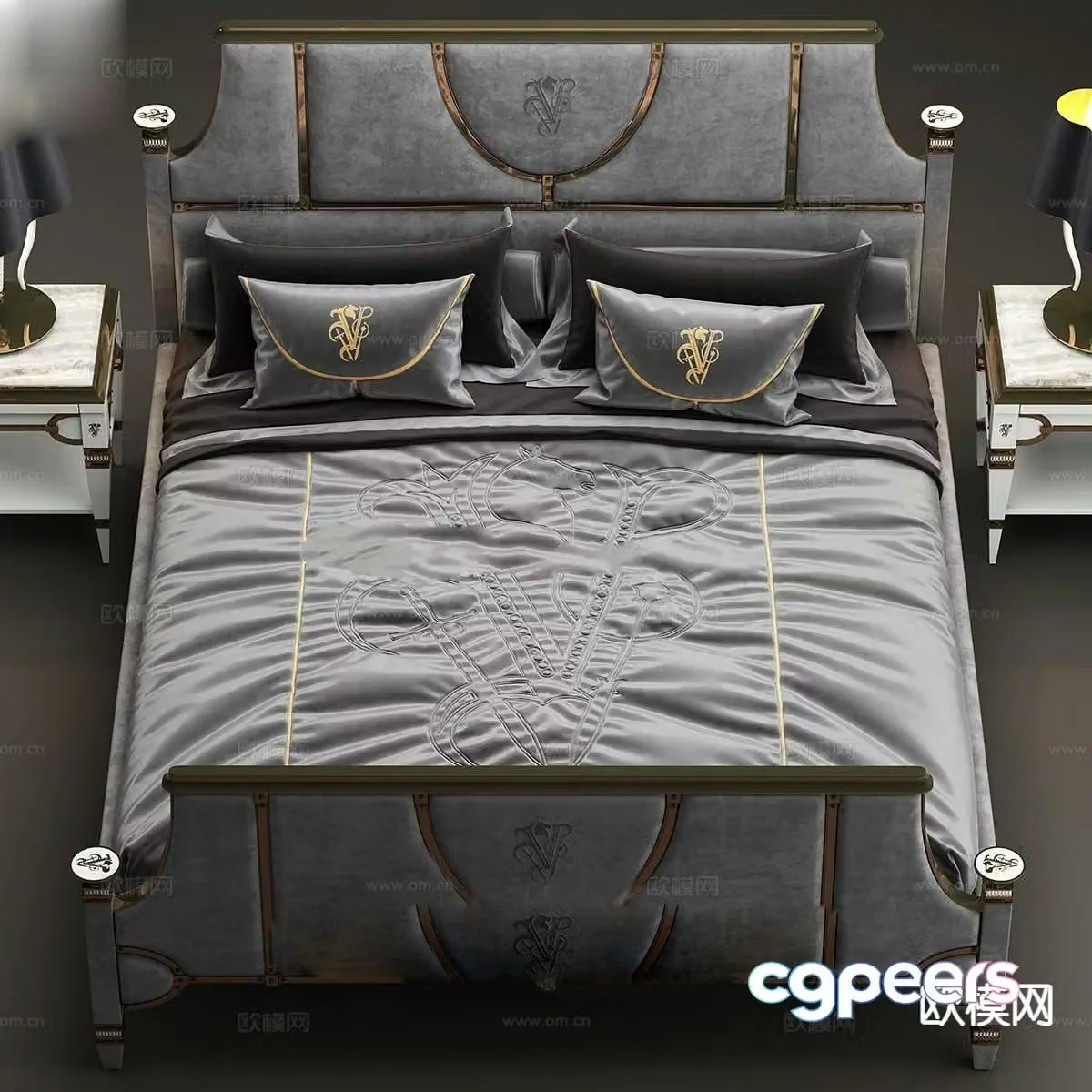 European double bed 3d model