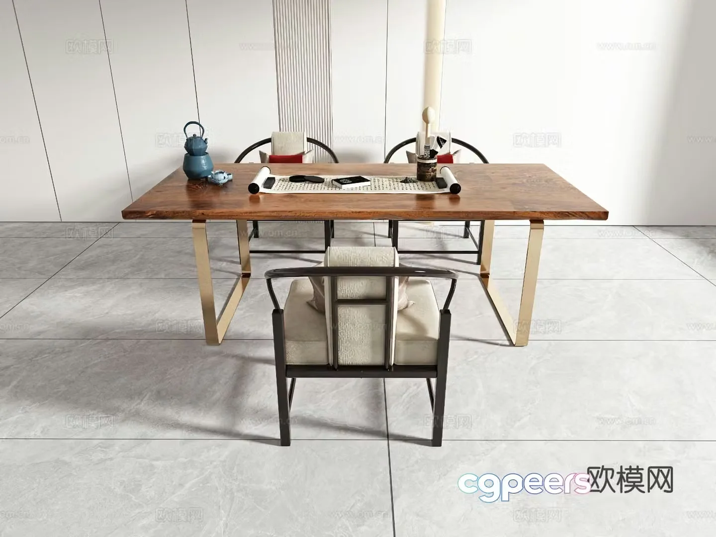 New Chinese style desk writing desk 3d model
