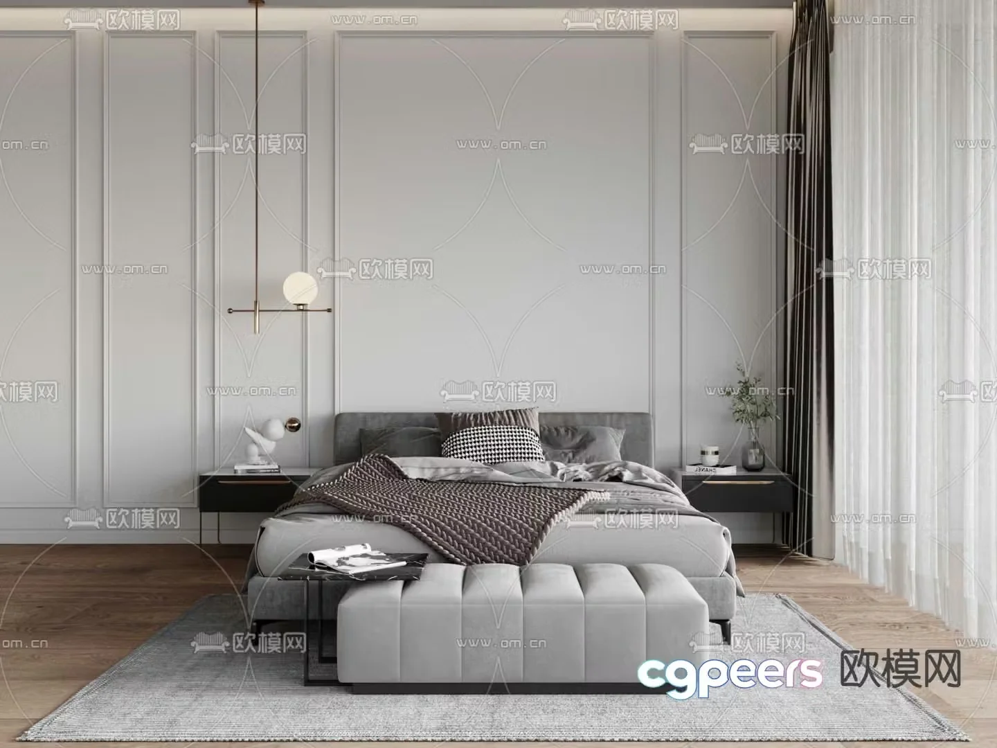 Modern double bed 3d model