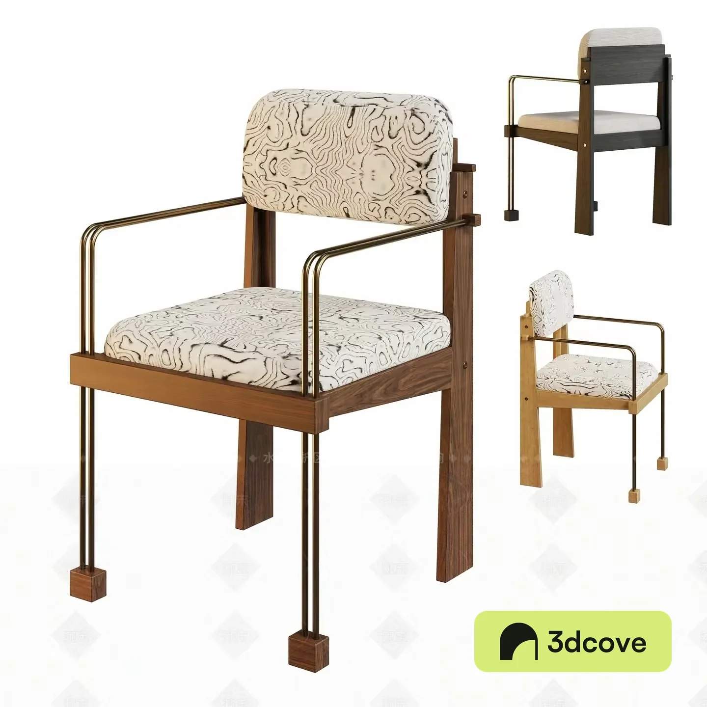 A Modern Wooden Chair With A Patterned Cushion