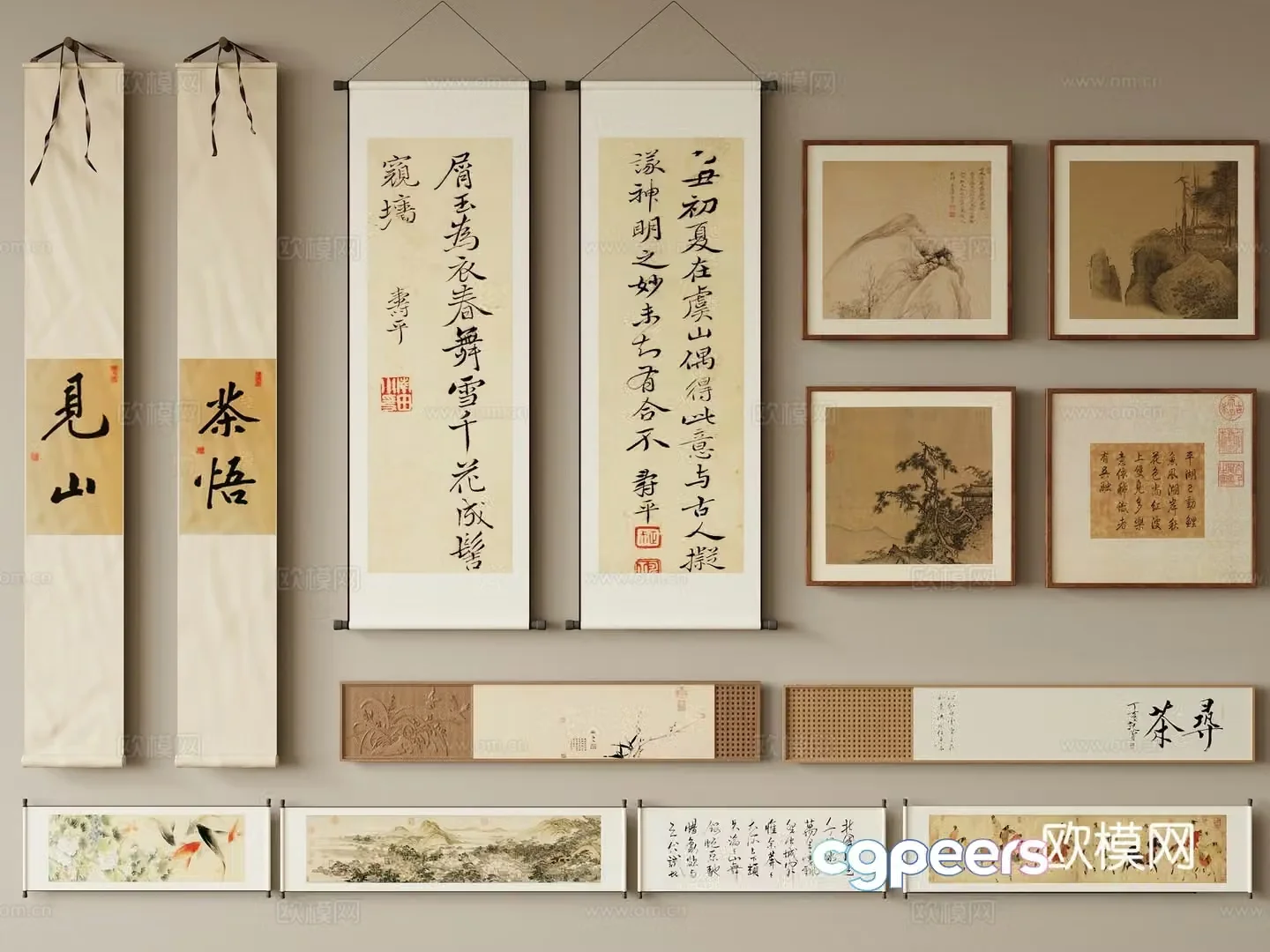 New Chinese style Zen hanging paintings Song hanging paintings 3D model of calligraphy and paintings