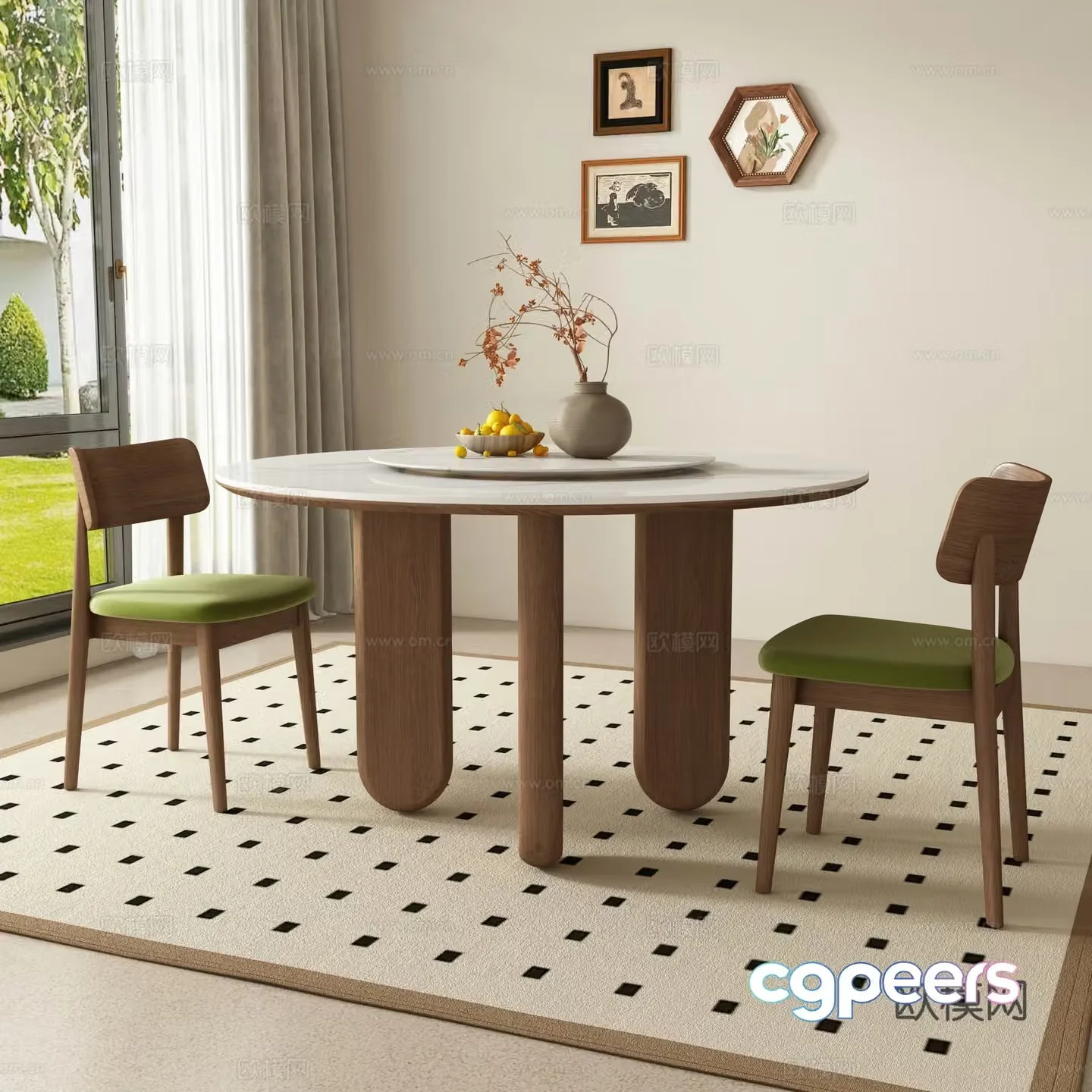 Medieval style dining table and chairs round dining table 3d model