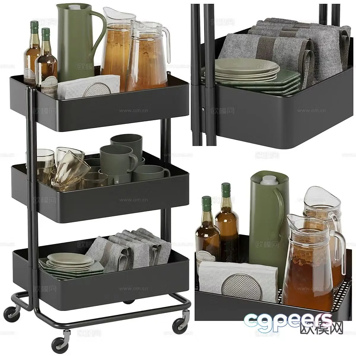 Mobile trolley corner table side table 3d model