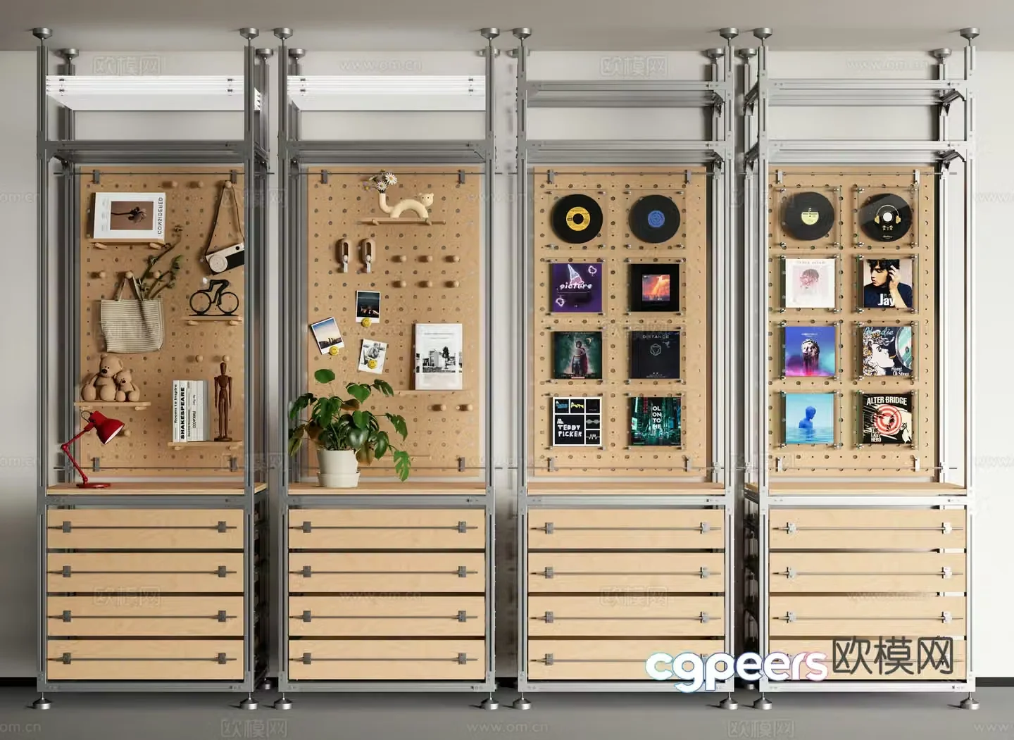 Modern storage rack Aluminum profile storage rack Material display rack Showcase rack Optical axis 3D model