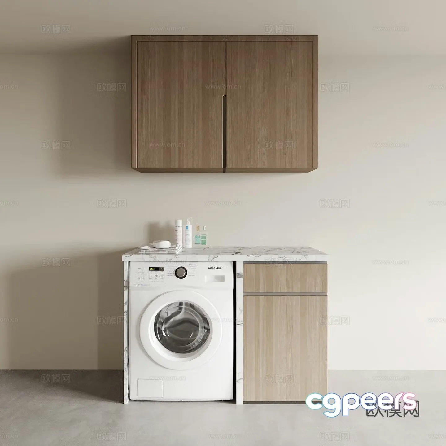 Log style washing machine cabinet balcony cabinet bathroom cabinet 3d model