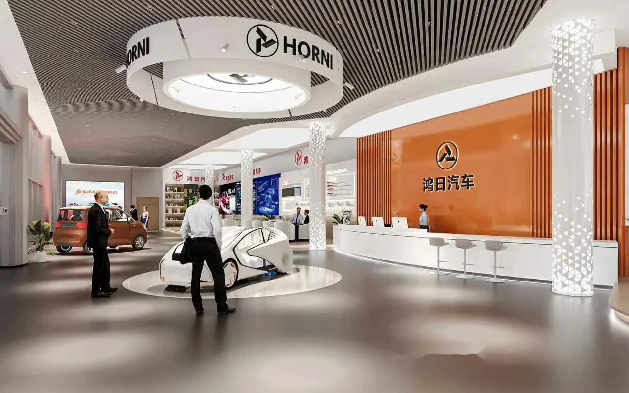 A Car Showroom With A White And Orange Color Scheme 3D Model – 306 – VRAY Render