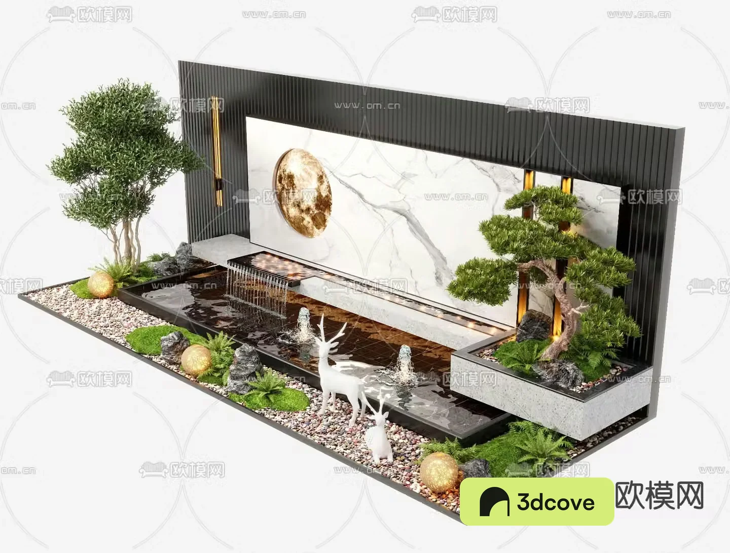 New Chinese style water feature wall fountain falling water sketch