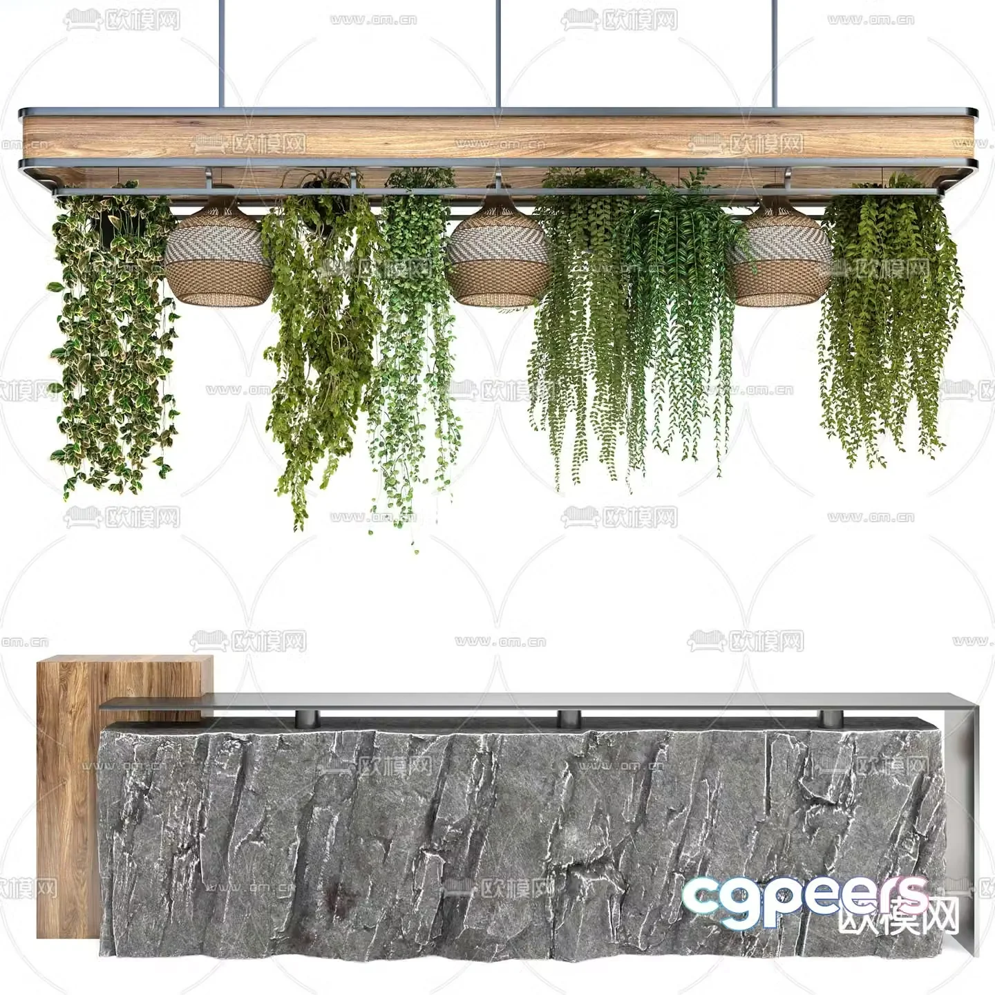 Front desk reception desk service desk green plant decorative lamp 3d model