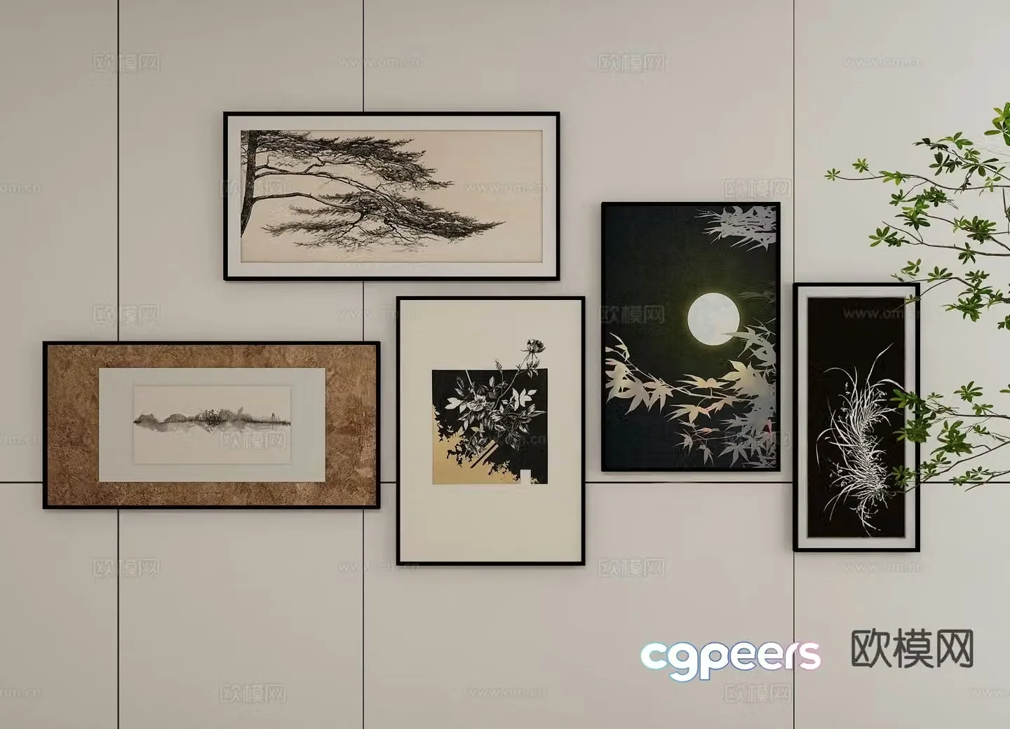 New Chinese-style art painting ink painting decorative painting 3D model