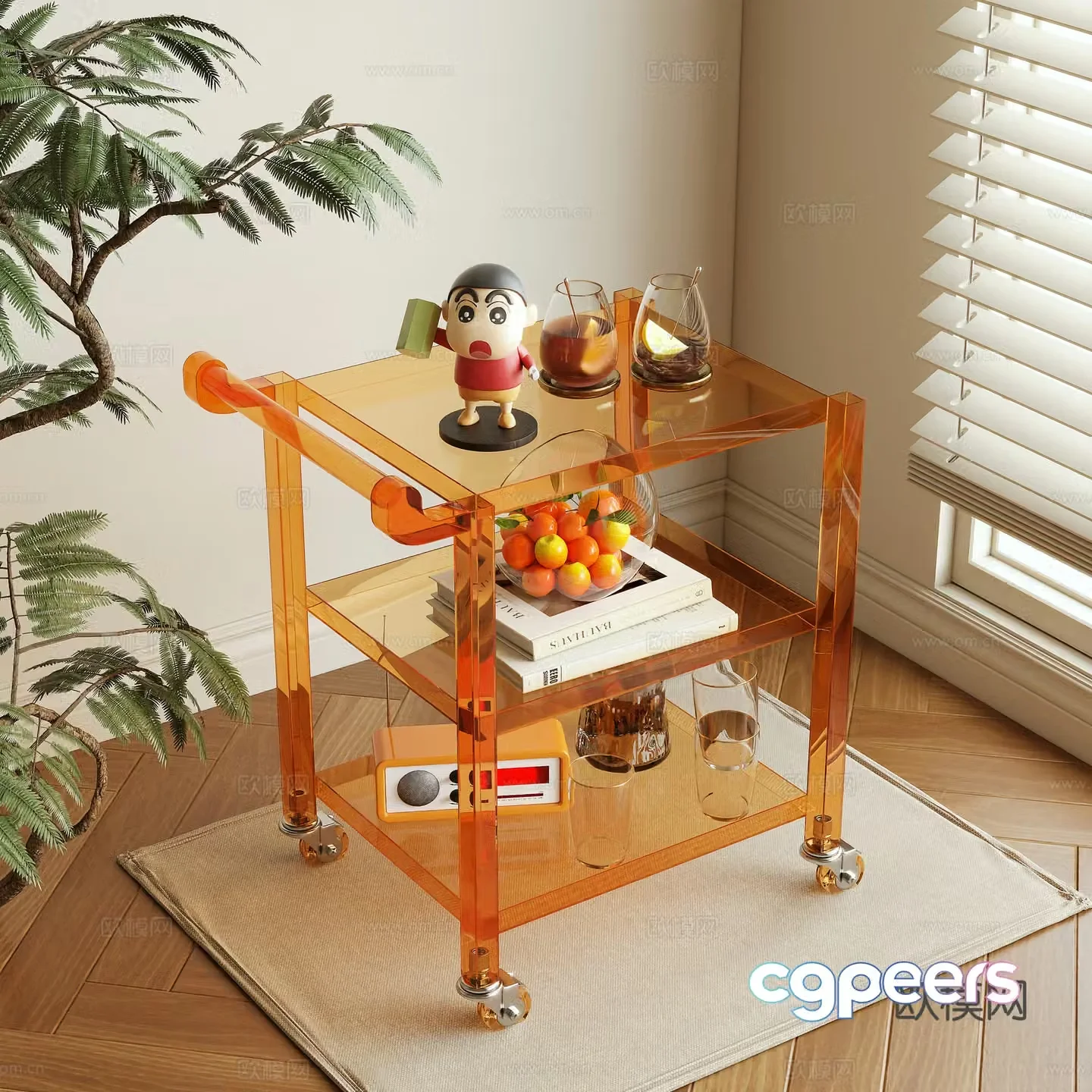 Modern side table small cart acrylic 3d model