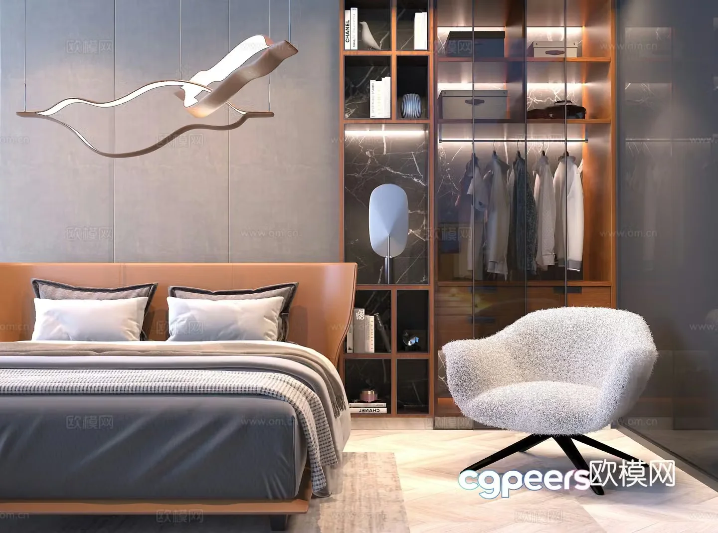 Modern luxury double bed combination 3D model