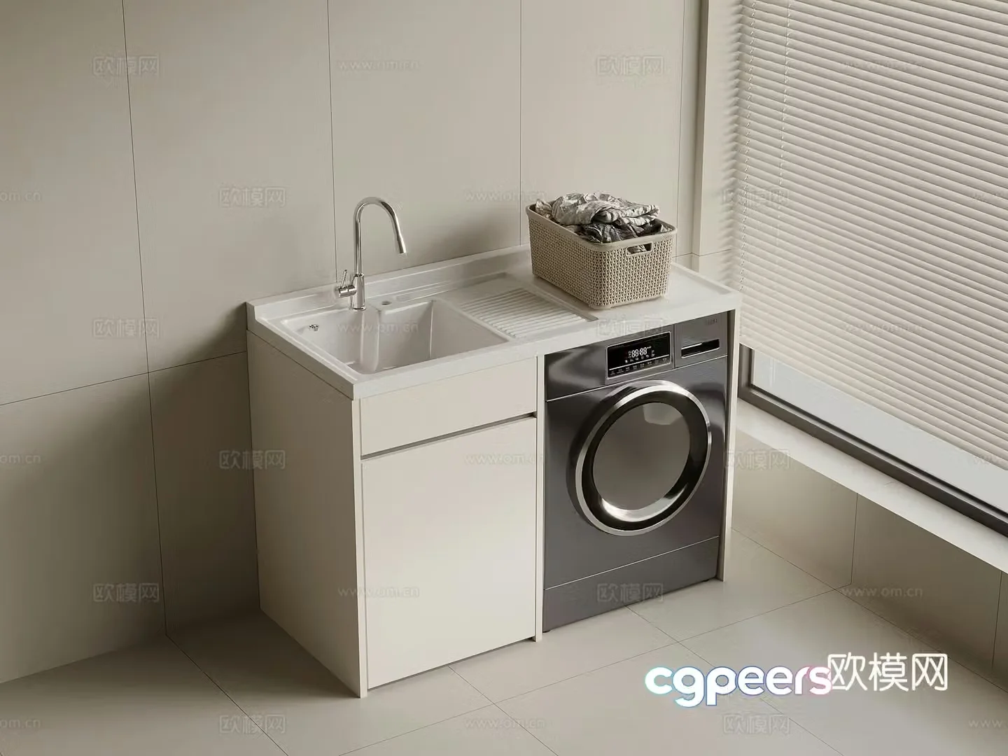 Modern washing machine cabinet balcony cabinet integrated basin 3D model