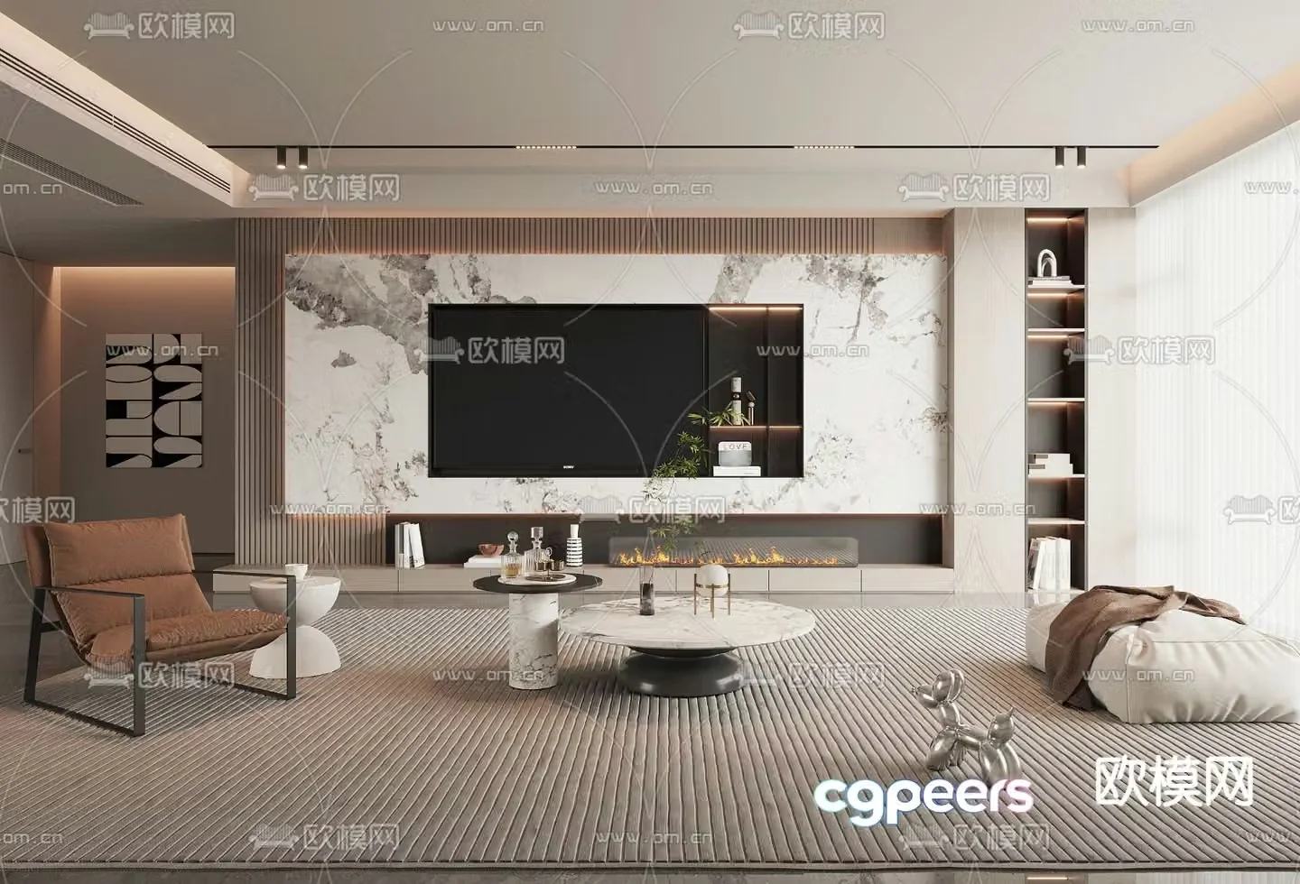 Modern living room TV background 3d model
