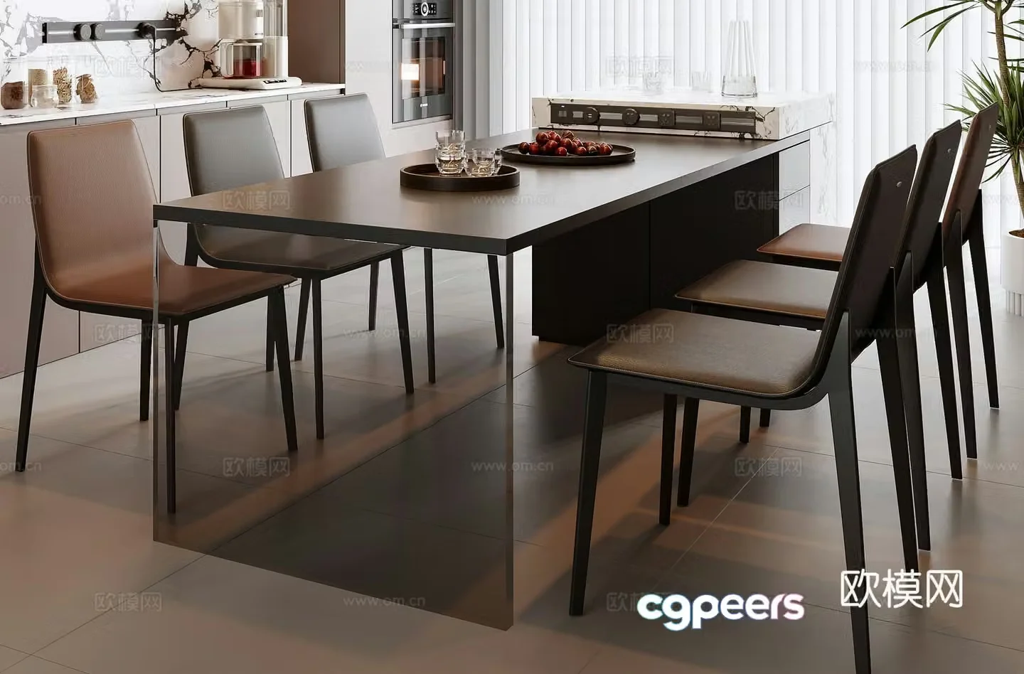 Italian dining table and chair combination 3D model