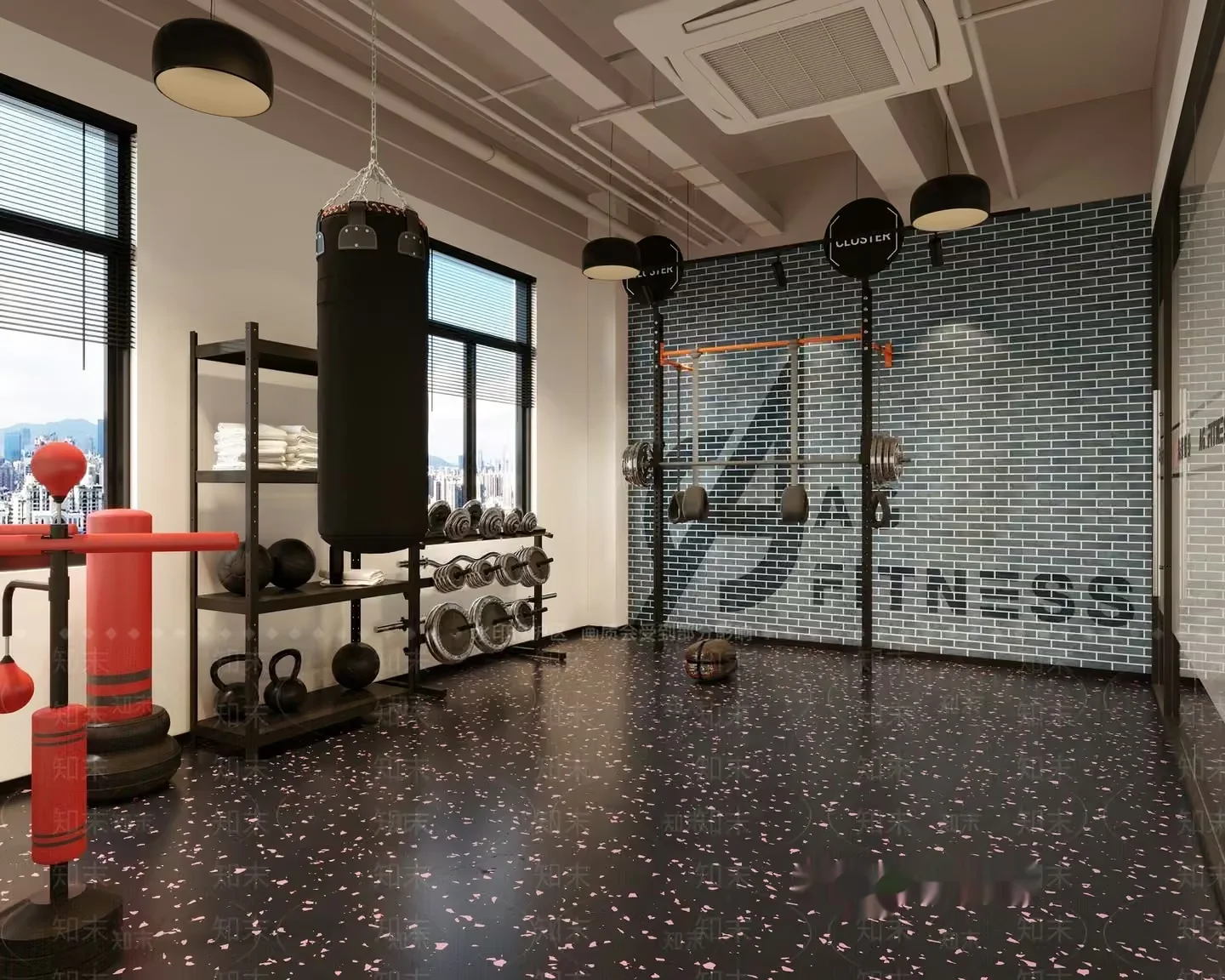 A Gym Room With A Punching Bag 3D Model – 15995 – VRAY Render