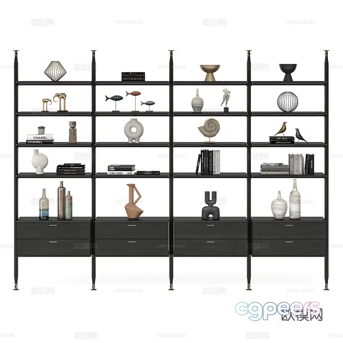 Modern Italian light luxury decorative shelf bookshelf display shelf 3D model