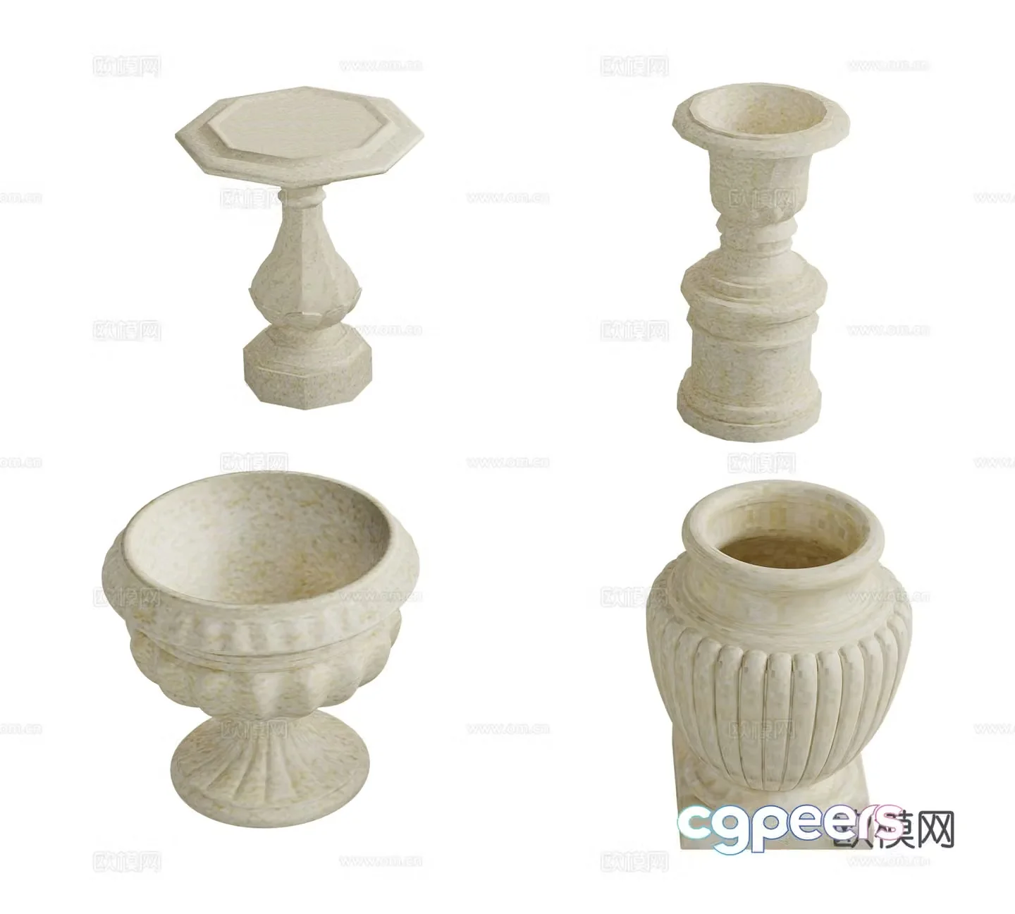 Flower bed European classical Roman fountain Flower pond Gypsum column 3D model