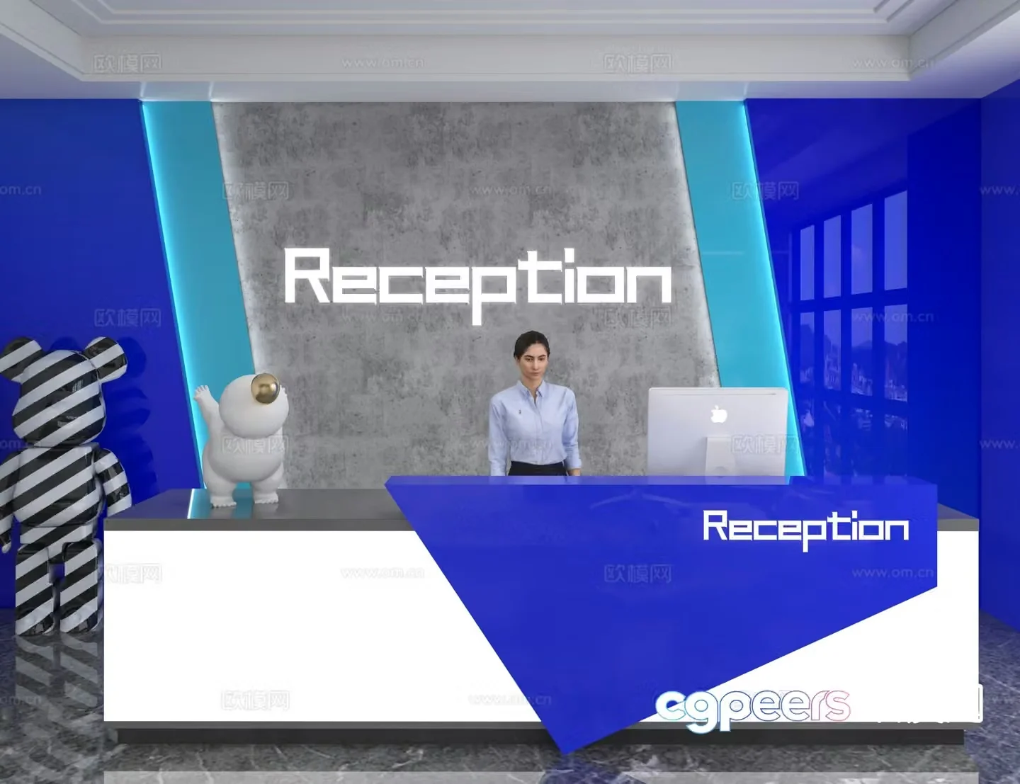 Modern front desk reception desk information desk office background 3d model
