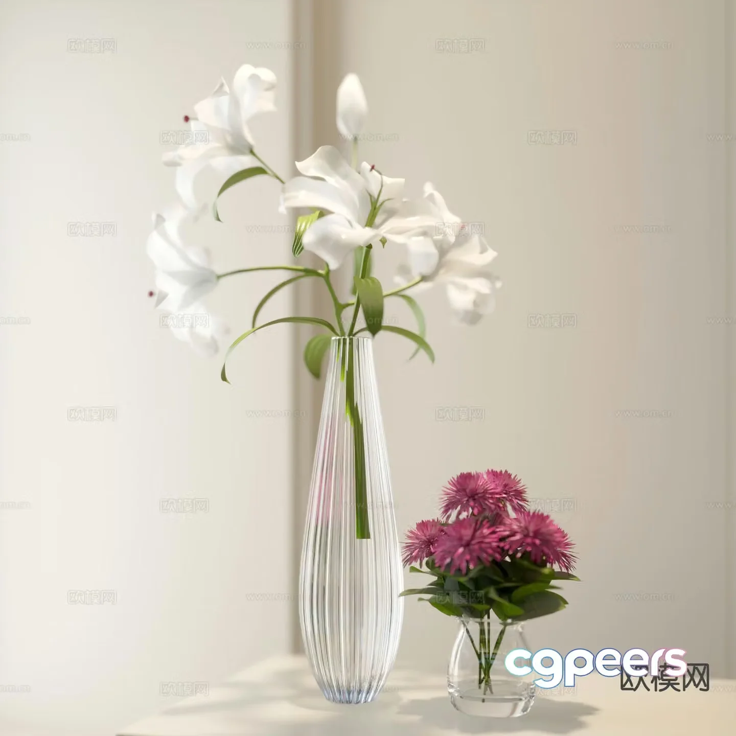 Glass Vase Floral Flowers 3d Model