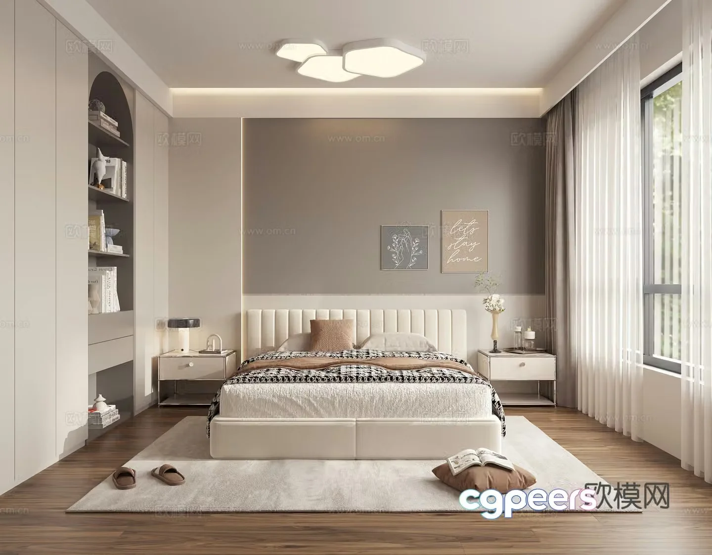 Modern creamy bedroom 3d model