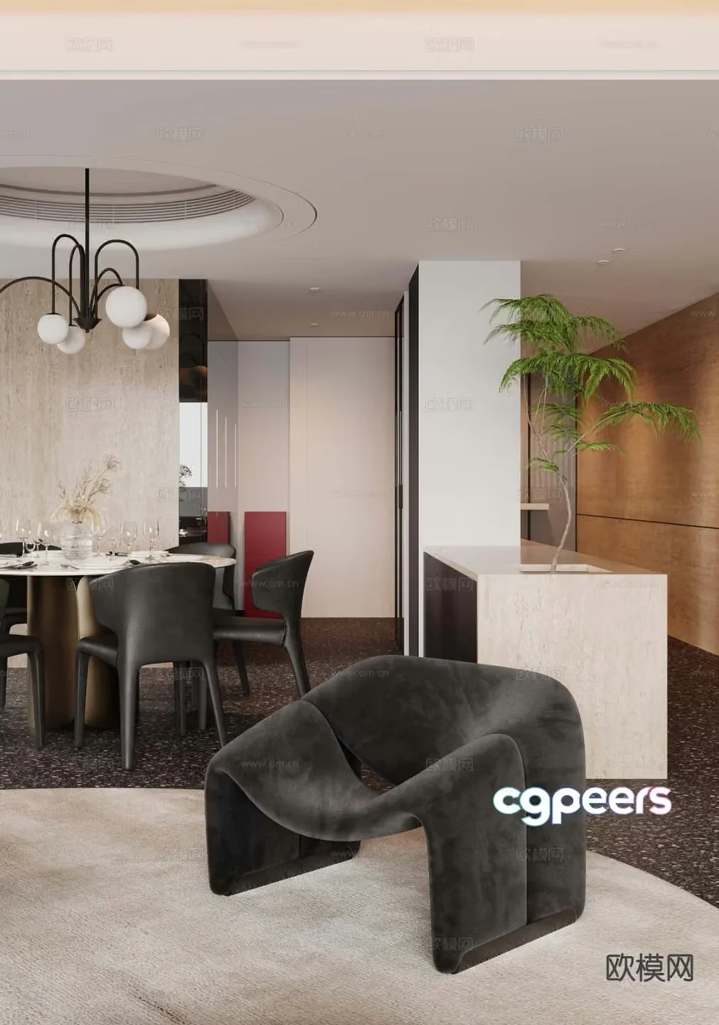 Modern restaurant round dining table 3d model