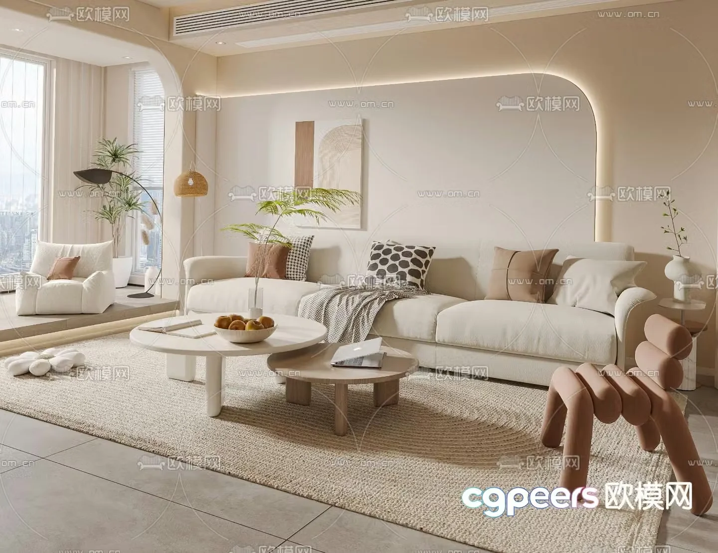 Cream style modular sofa 3d model