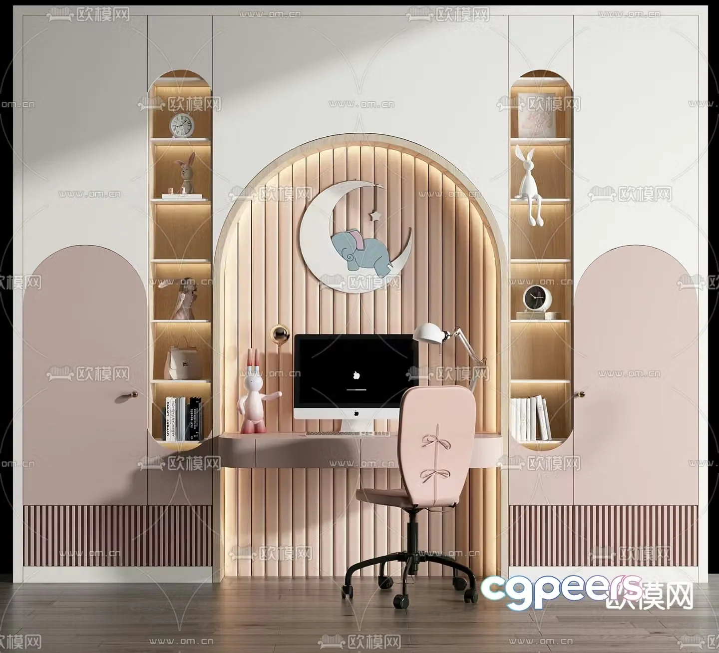 Modern children’s bookcase desk 3d model
