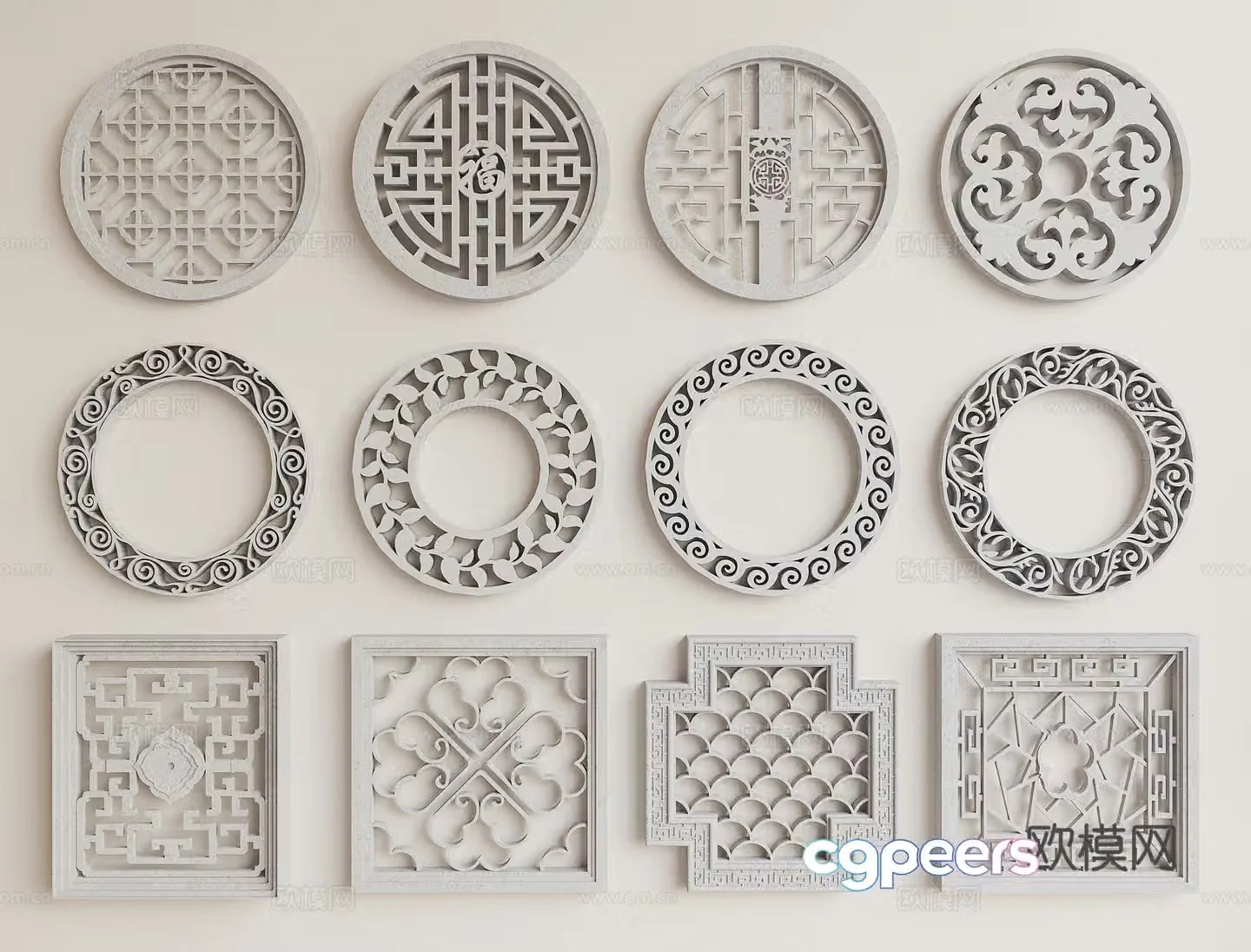New Chinese style window flower window 3D model