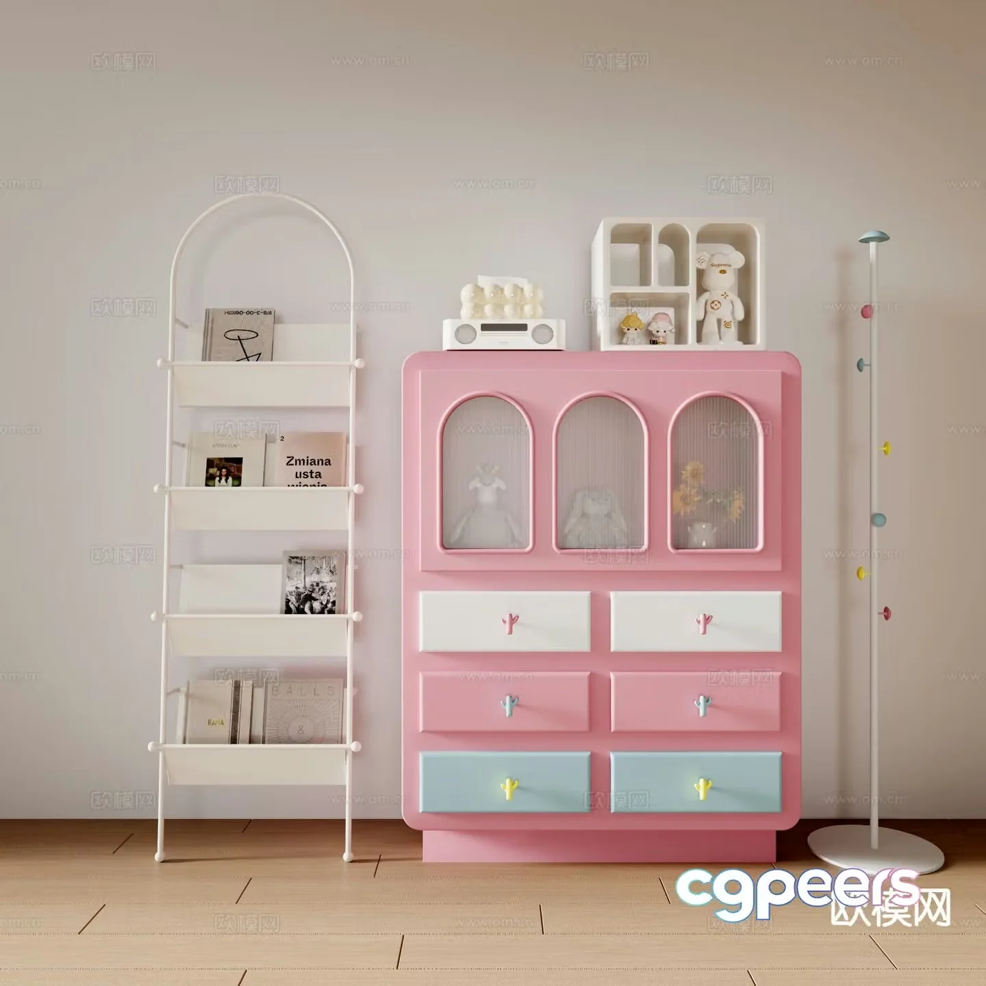 Modern children’s cabinet storage cabinet magazine rack 3d model