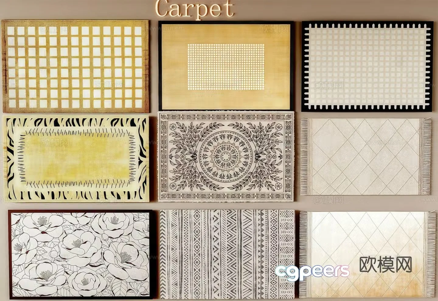 French medieval style carpet Square carpet Living room carpet Bedroom carpet 3d model
