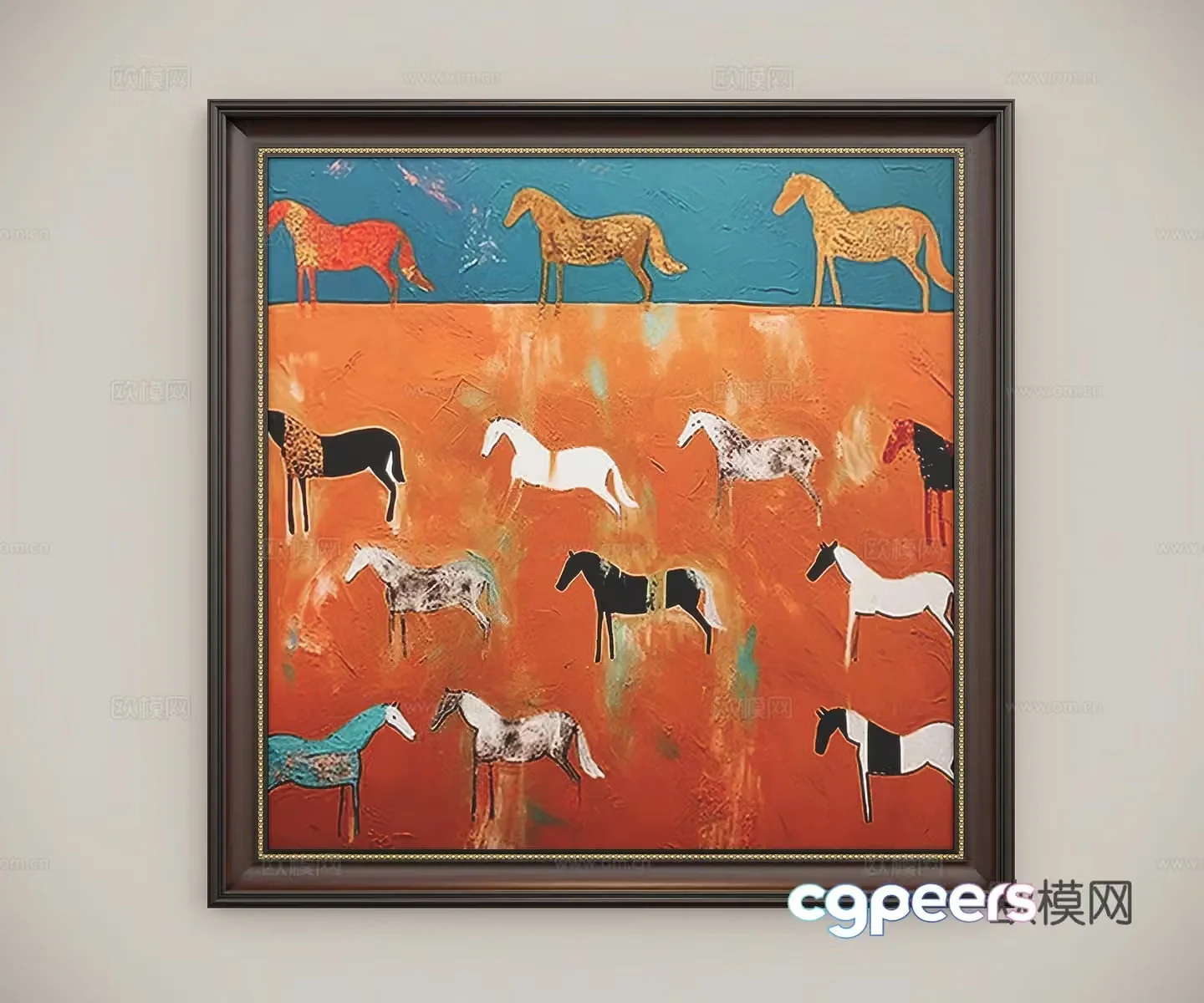 Middle-aged decorative painting horse oil painting 3d model