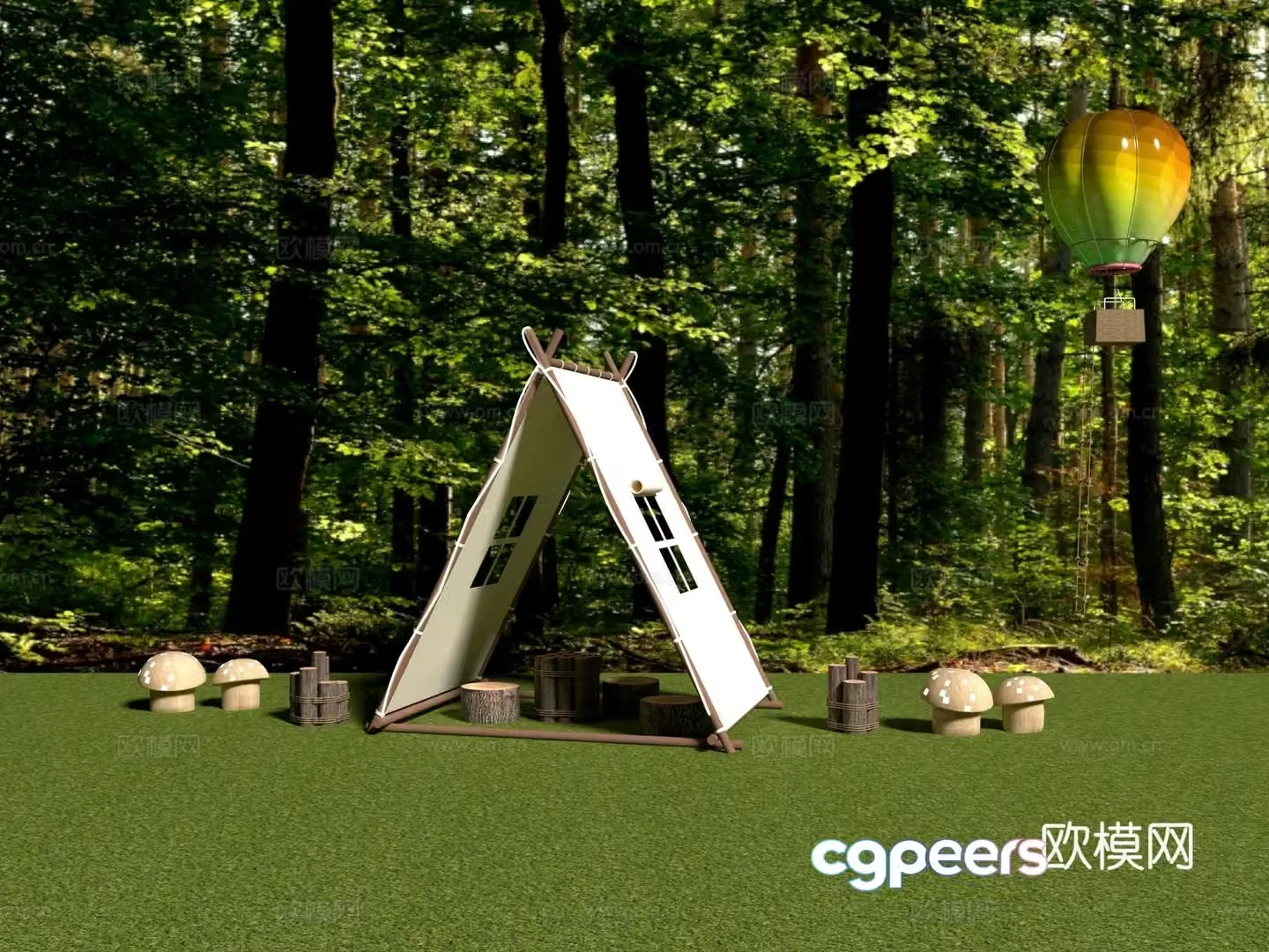 Modern camping tent check-in leisure area 3D model